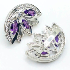 Серьги из серебра С07А, аметист/фианит No Brand