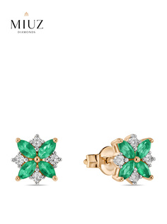 Серьги пусеты из золота MIUZ Diamonds (Московский ювелирный завод) E01-34168-EM, изумруд
