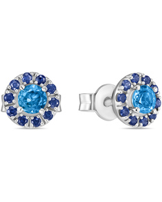Серьги пусеты из белого золота MIUZ Diamonds E01-33601, топаз/сапфир