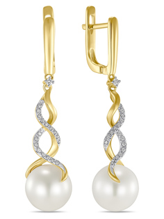 Серьги подвески из желтого золота MIUZ Diamonds E2018-1982343CP, бриллиант/жемчуг