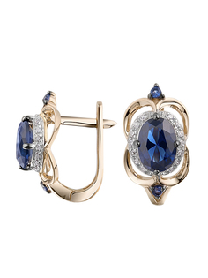 Серьги из красного золота VALTERA 92617, бриллиант/сапфир искусственный