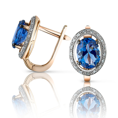 Серьги из красного золота VALTERA 92789, бриллиант/сапфир искусственный