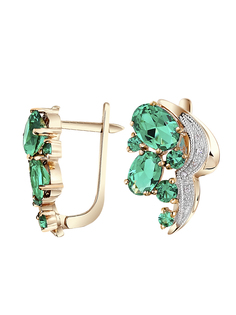 Серьги из красного золота VALTERA 95209, бриллиант/изумруд искусственный