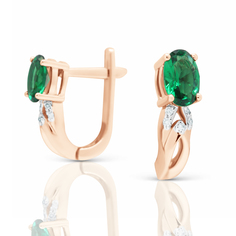 Серьги из красного золота VALTERA 95210, бриллиант/изумруд искусственный