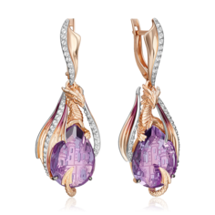 Серьги подвески из красного золота PLATINA jewelry 02-5296-00-225-1110, аметист/топаз