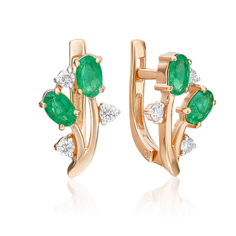 Серьги из красного золота PLATINA jewelry 02-0381-00-106-1110-30, бриллиант/изумруд
