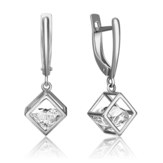Серьги подвески из белого золота PLATINA jewelry 02-4343-00-401-1120, фианит