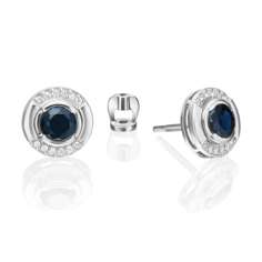 Серьги пусеты из белого золота PLATINA jewelry 02-5230-00-105-1120, бриллиант/сапфир
