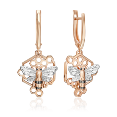 Серьги подвески из красного золота PLATINA jewelry 02-5305-00-000-1110, эмаль