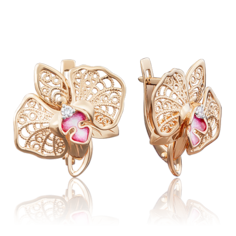 Серьги из красного золота PLATINA jewelry 02-3939-00-401-1110-48, фианит/эмаль