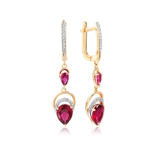 Серьги подвески из красного золота VALTERA 106274, бриллиант/рубин искусственный