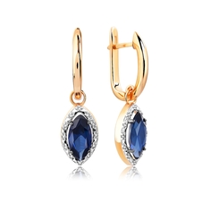 Серьги подвески из красного золота VALTERA 110680, бриллиант/сапфир искусственный