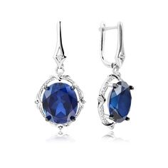 Серьги подвески из белого золота VALTERA 111055, бриллиант/сапфир искусственный