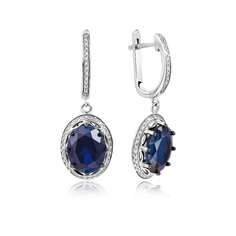 Серьги подвески из белого золота VALTERA 111059, бриллиант/сапфир искусственный
