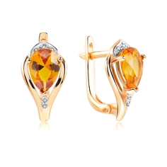 Серьги из красного золота VALTERA 111704, бриллиант/цитрин искусственный
