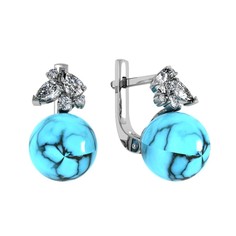 Серьги из серебра ПРИВОЛЖСКИЙ ЮВЕЛИР 301552-BZFA11, фианит/бирюза