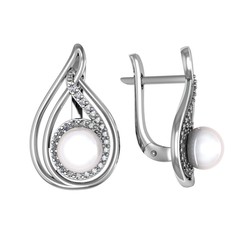 Серьги из серебра ПРИВОЛЖСКИЙ ЮВЕЛИР 371604-FA11ZM07, фианит/жемчуг