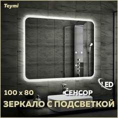 Зеркало с подсветкой 100х80 LED сенсор настенное в ванную лед Teymi