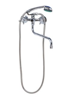 Смеситель для ванны Utmaster с длинным изливом вентильный с держателем шлангом и лейкой