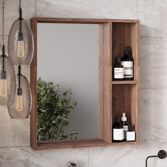 Шкаф-зеркало для ванной комнаты Брит 60, Морское дерево винтаж, 60 х 70 х 12 см No Brand