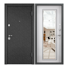 Дверь входная Torex для квартиры стальная Flat-L 860х2050 правый, зеркало, черный/бежевый