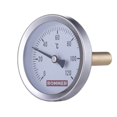 ROMMER Термометр биметаллический с погружной гильзой,Dn 80 мм,гильза 75мм 1/2,0...120°С