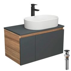 Тумба Bau Dream Blackwood 80 графит, раковина BAU Nimb 55х35, смеситель Hotel Stil, BD2934 Bauedge
