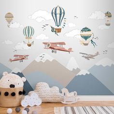 Фотообои флизелиновые встык VEROL "Детские горы самолет" 12 м2, 3,0х4,0 м, 92-ФФО-05692
