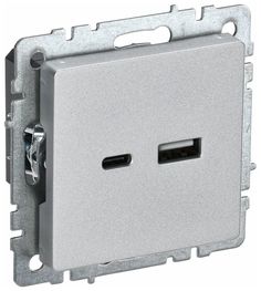 Розетка BRITE USB A+C 18Вт РЮ11-1-БрА алюм. IEK BR-U22-018-K47