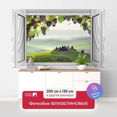 Фотообои флизелиновые ПЕРВОЕ АТЕЛЬЕ "Виноград в распахнутом окне" 200х130 (ШхВ)