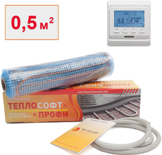 Теплый пол нагревательный мат Теплософт Профи 0,5 м2 75 Вт с электронным терморегулятором