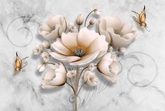 Фотообои Divino Decor Z-314 Бежевые цветы на бетонной стене 400х270 DIVINO