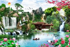 Фотообои Divino Decor Z-253 Вид на гору с водопадом 400х270 DIVINO