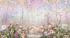 Фотообои Divino Decor F коллекцияF-392 Фламинго в цветах 3 500х270-1Divino