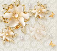 Фотообои Divino Decor Z-193 Золотые цветы с жемчугом 300х270 DIVINO