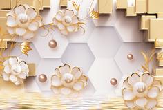 Фотообои Divino Decor Z-238 Цветы с жемчугом на объемном фоне 400х270 DIVINO