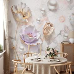 Фотообои Divino Decor F коллекцияF-268 Объёмные цветы на аварельном фоне 400х270-1Divino