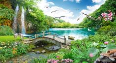 Фотообои Divino Decor Z-403 Мостик у водопада 2 500х270 DIVINO