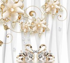 Фотообои Divino Decor Z-191 Золотые лебеди на объемном фоне 300х270 DIVINO