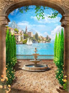 Фотообои Divino Decor F коллекцияF-247 Вид на Италию сквозь арку 200х270-1Divino