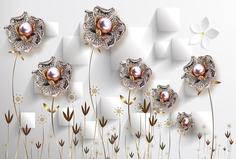 Фотообои Divino Decor Z-240 Цветы с крупными жемчужинами 400х270 DIVINO