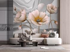 Фотообои Divino Decor F коллекцияF-035 Крупные цветы на объемном фоне 300х270-1Divino