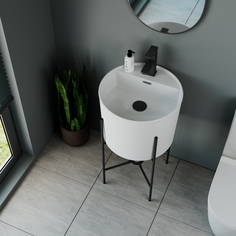 Раковина напольная с металлическими ножками BAU Omega+смеситель Hotel Black+ выпуск Bauedge