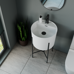 Раковина напольная с металлическими ножками BAU Omega+смеситель Dream Black+ выпуск Bauedge