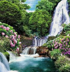 Фотообои бумажные VOSTORG Цветущий водопад 196*201