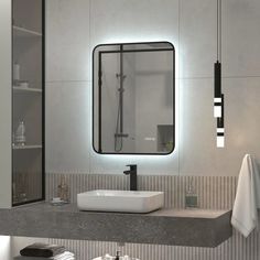 Зеркало для ванной с подсветкой, диммером и часами Reflection Black View 500х700