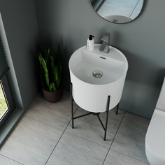 Раковина напольная с металлическими ножками BAU Omega+смеситель Hotel Still+ выпуск Bauedge