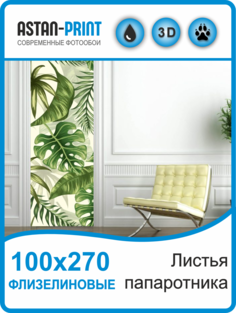 Флизелиновые фотообои Листья папоротника 100х270 Astan