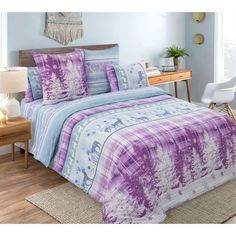 Простыня 180х200 на резинке бязь Лесной олень сиреневый (борт 20 см) Ивановотекстиль