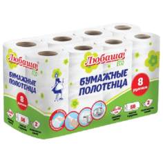 Полотенца бумажные 2-х слойные, спайка 8 рулонов (8х13 м), ЛЮБАША ECO, 114743 Laima